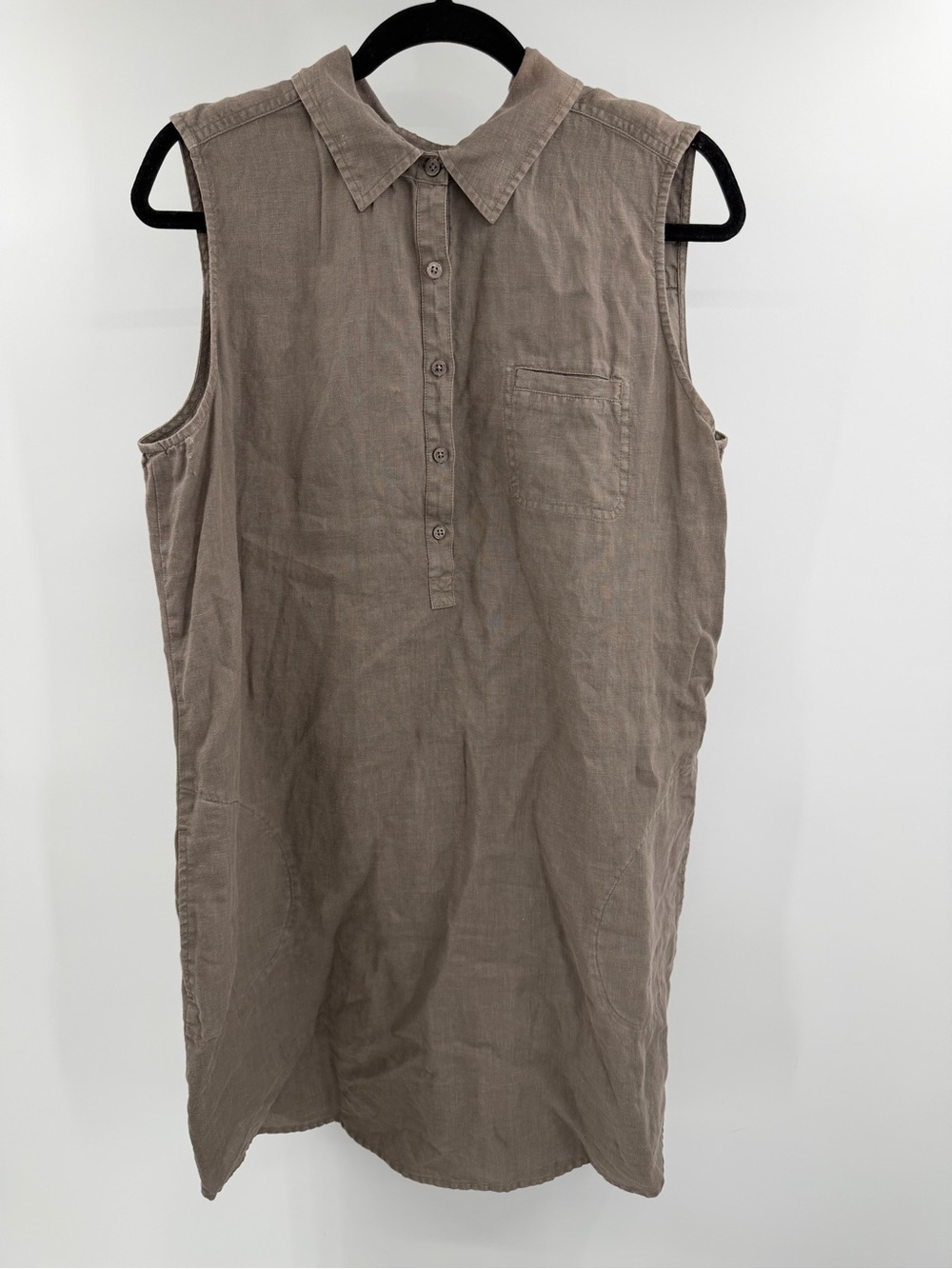 J.Jill 100% Linen Sleeveless Button Polo Dress in Taupe Brown Pockets Size Large
